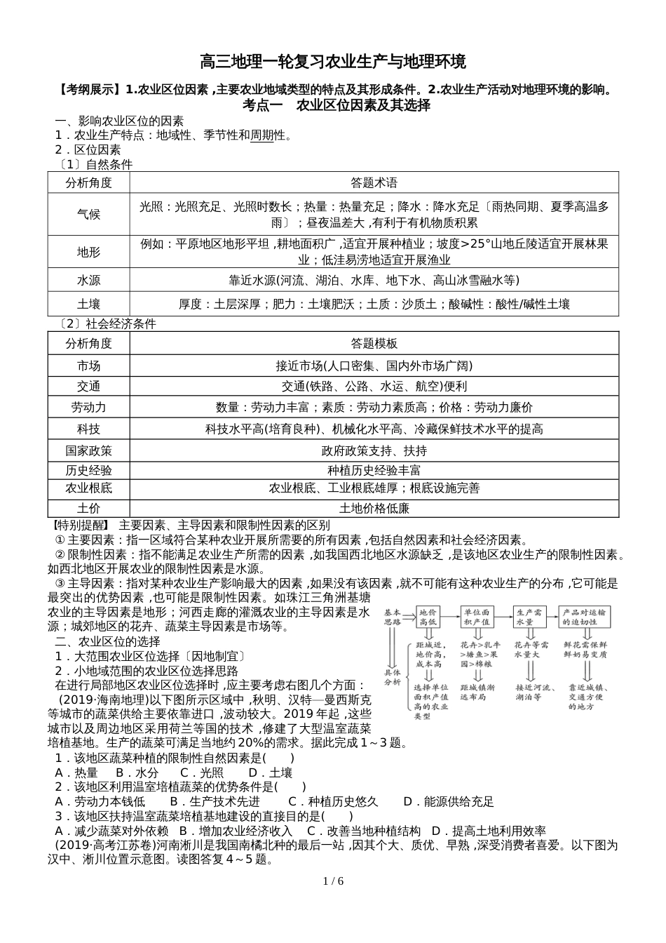 高考高三地理一轮复习农业生产与地理环境讲义（打印版）_第1页