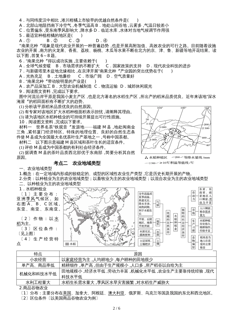 高考高三地理一轮复习农业生产与地理环境讲义（打印版）_第2页