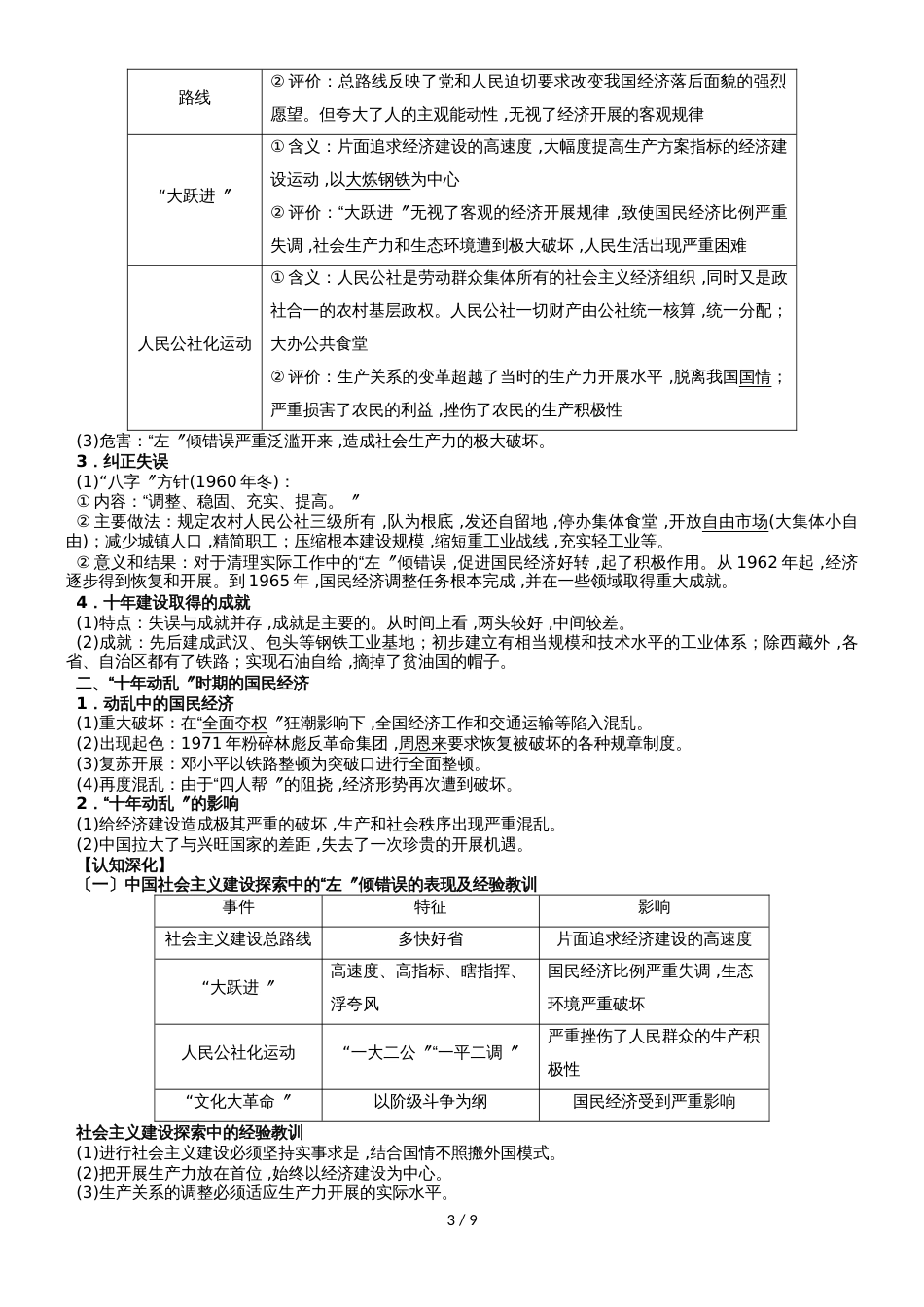 高三历史一轮复习必修二教学案  第9课时  新中国经济建设的发展和曲折_第3页