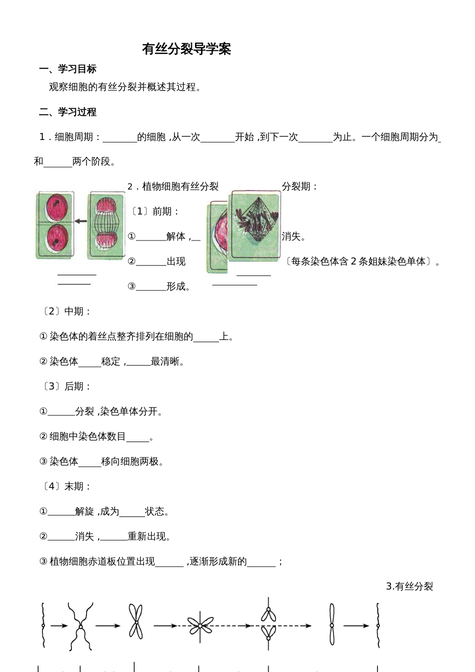 高一生物 必修1(苏教版)第5章第一节 有丝分裂导学案无答案_第1页