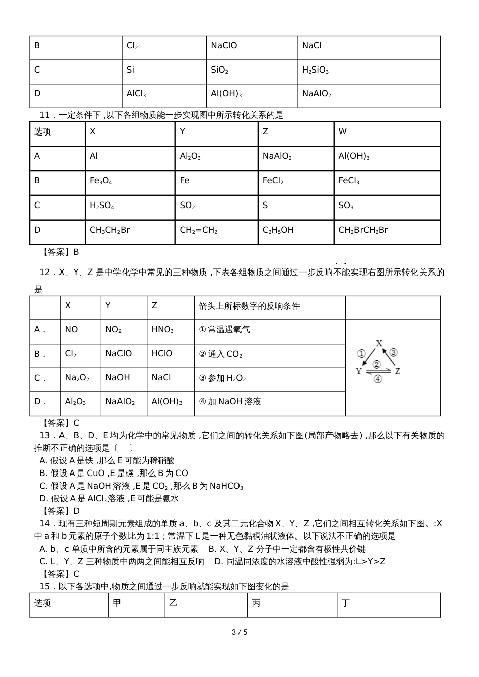 高考化学物质的循环转换专题选择题练习卷_第3页