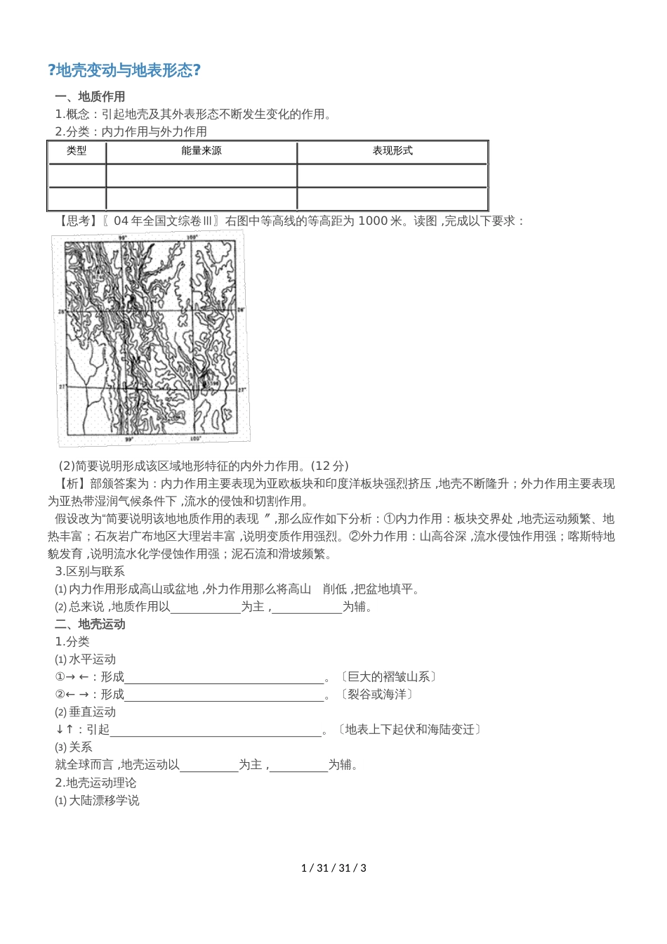 高考地理专题四：地壳变动与地表形态_第1页