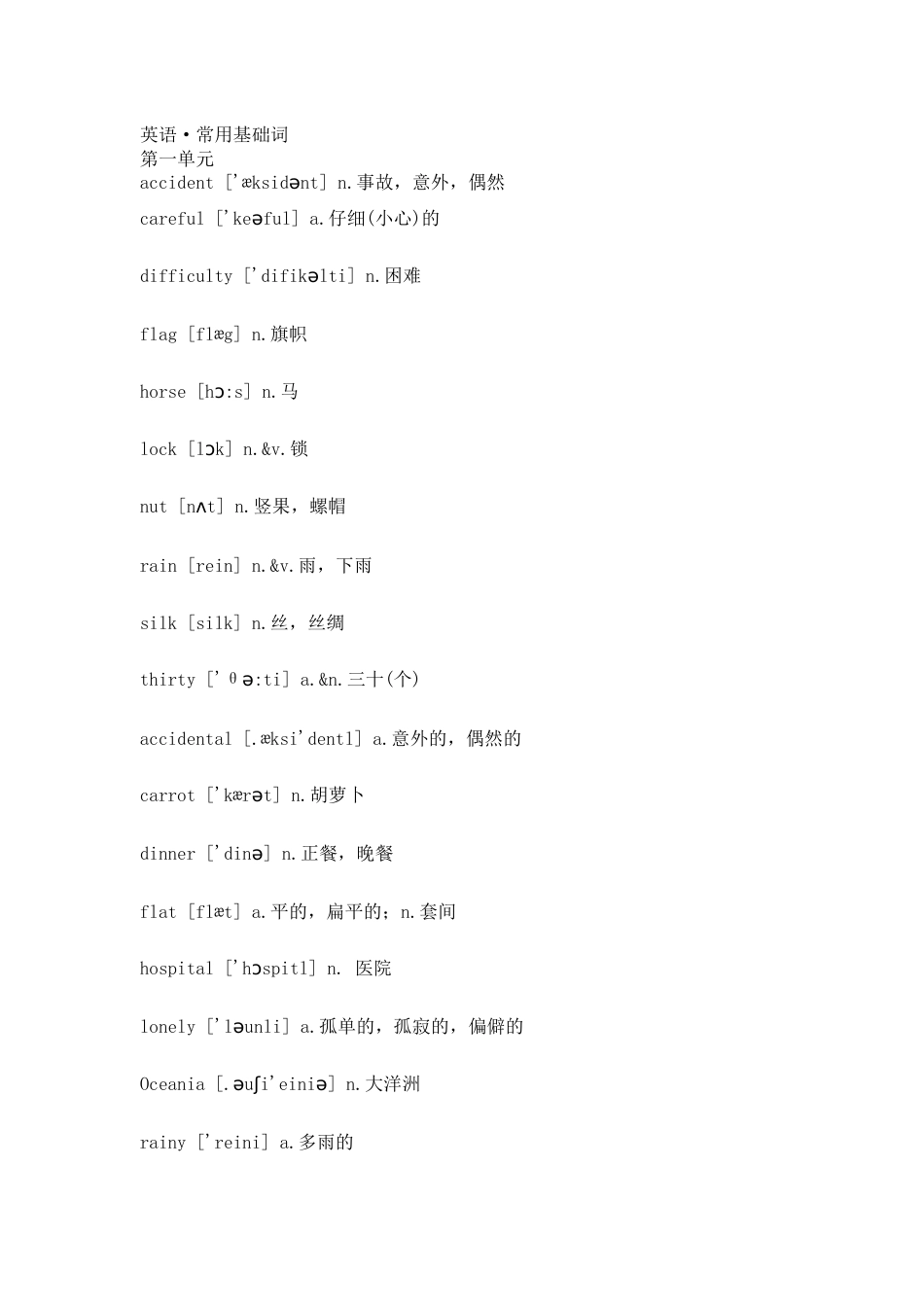 初中英语考试口语常用基础词汇_第1页
