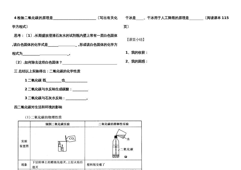 化人教版化学九年级上6.3二氧化碳和一氧化碳 第1课时 导学案（无答案）_第2页