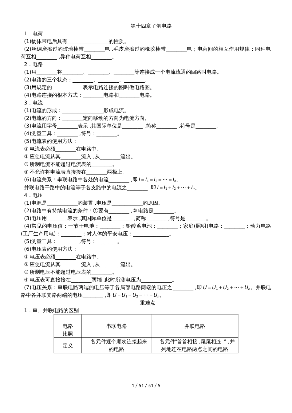 沪科版九年级物理全册第十四章了解电路复习学案（无答案）_第1页