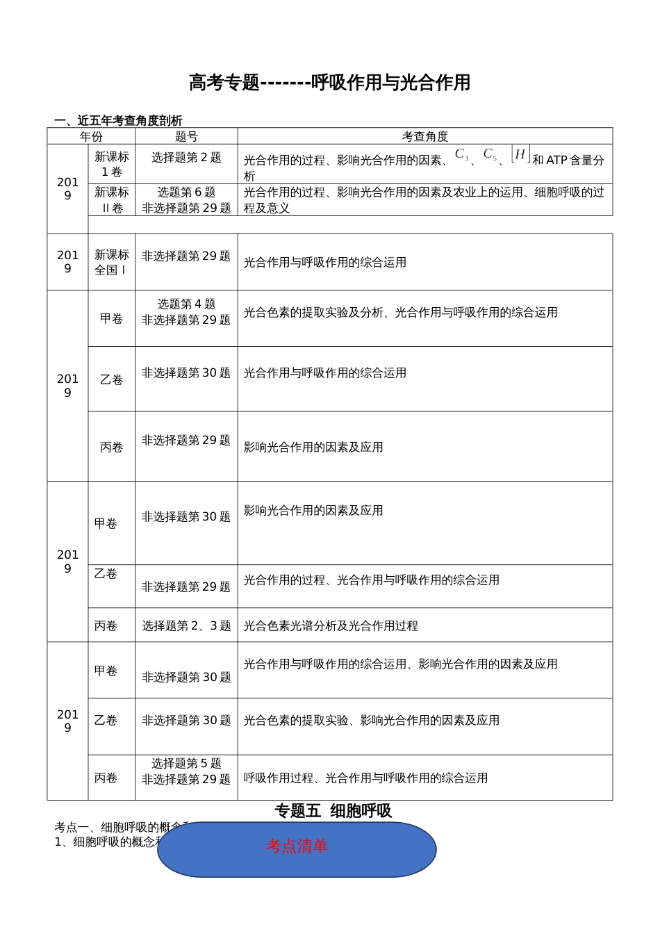 呼吸作用与光合作用一轮复习经典教案_第1页