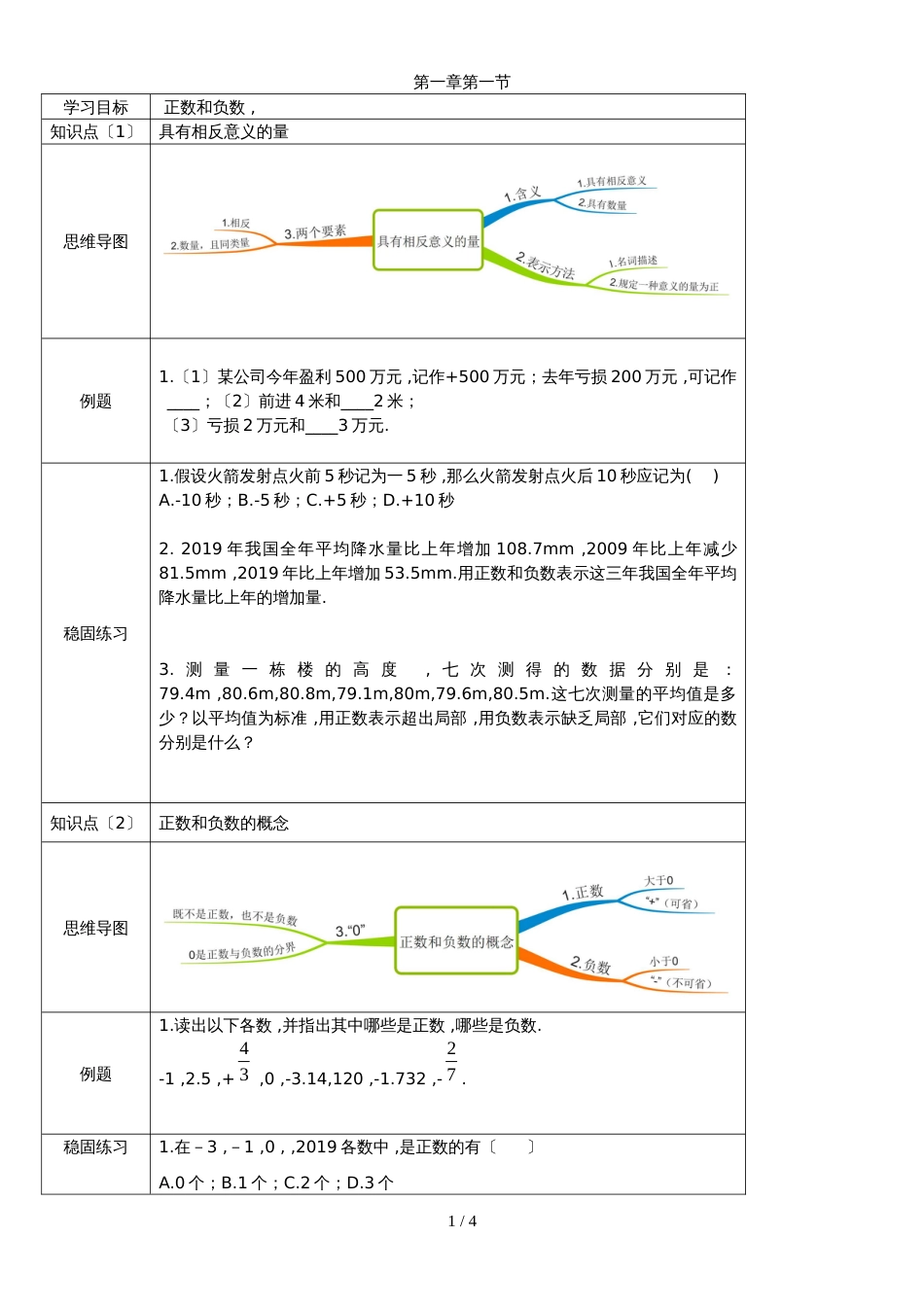 冀教版七年级上学期第1章第1节正数和负数_第1页