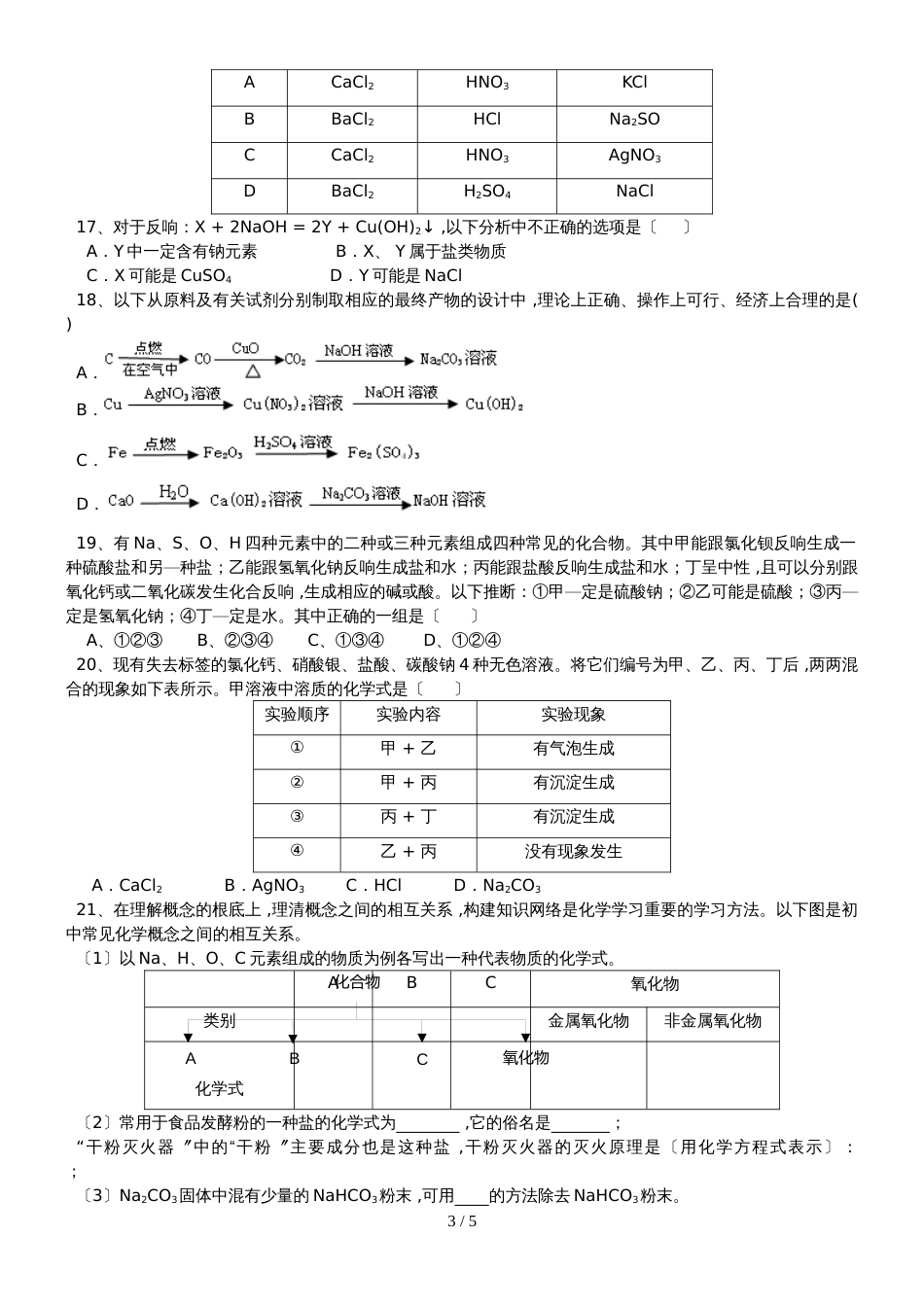 广东 虎门外语学校   九年级 第二学期 酸碱盐强化训练之  六、盐的性质、用途_第3页