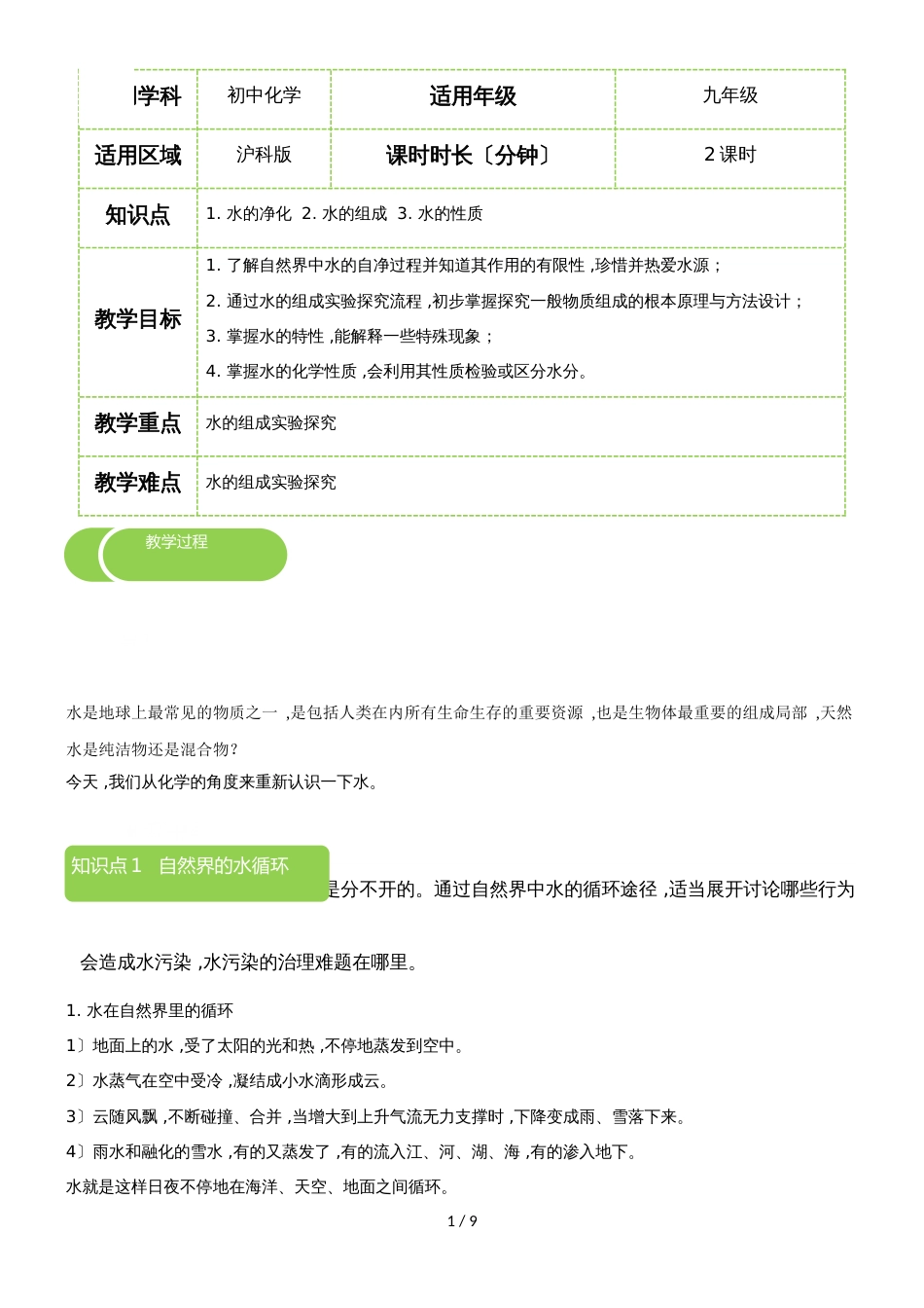 化学中的水 教案_第1页