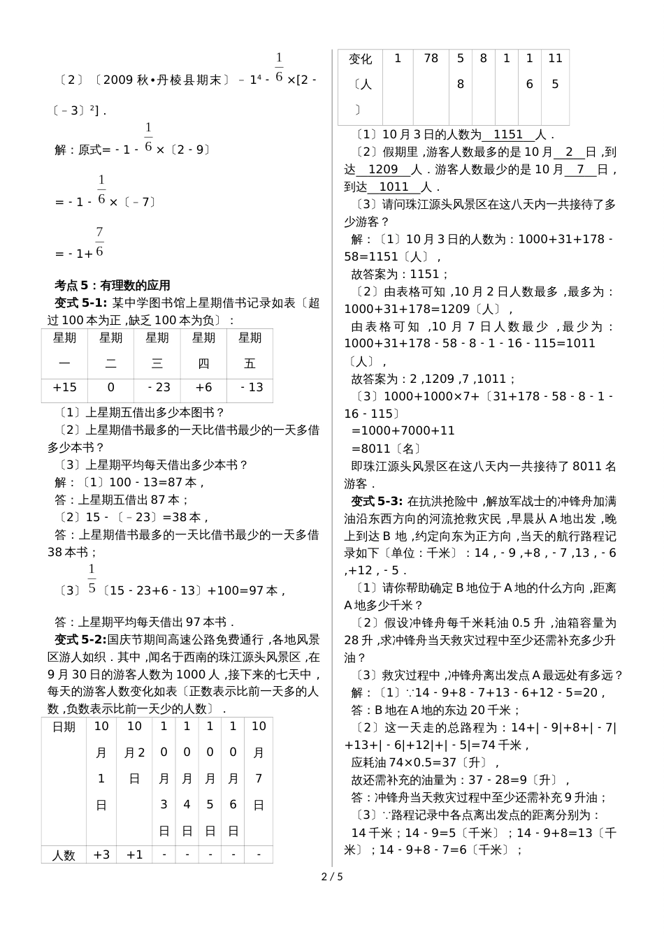 冀教版七年级上册 第一章  有理数章末归纳总结和综合训练（无答案）_第2页