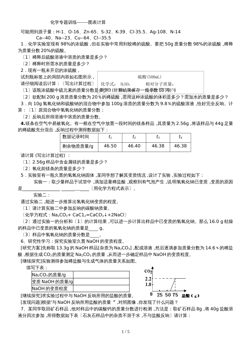 化学图表计算类型专项训练_第1页