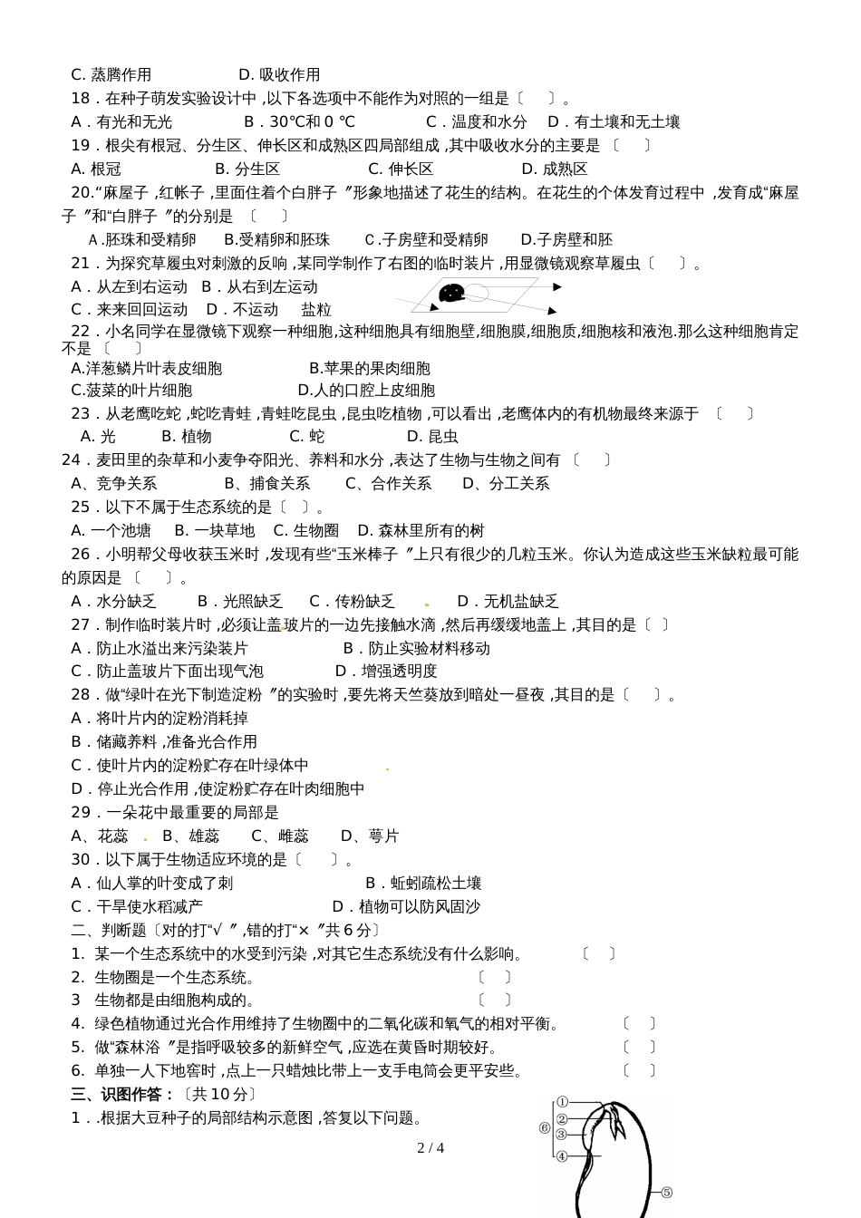 广东省广州实验中学－人教版七年级上册生物－期末测试  （含答案）_第2页