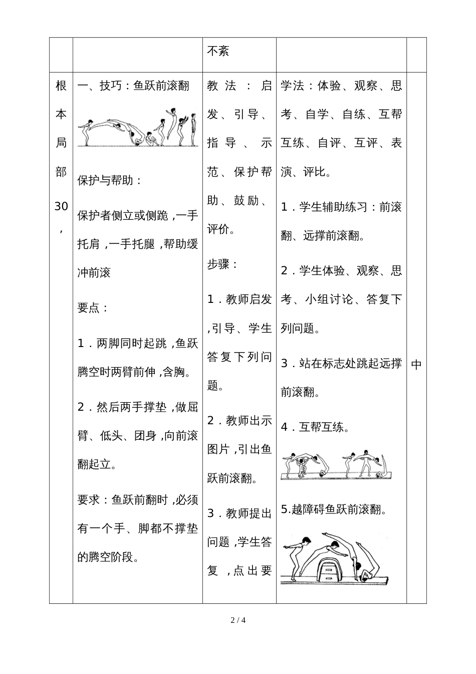 广东省惠州市实验中学附属学校体育《鱼跃前滚翻》教学设计及教案_第2页