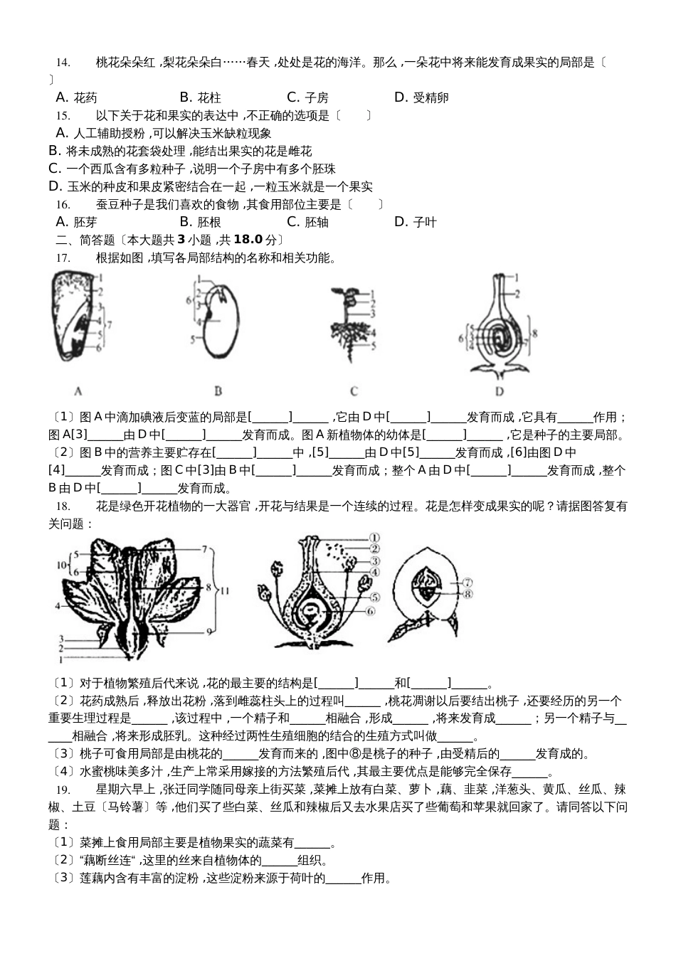 济南版八年级上册4.1.3果实和种子的形成  同步练习（含答案）_第2页