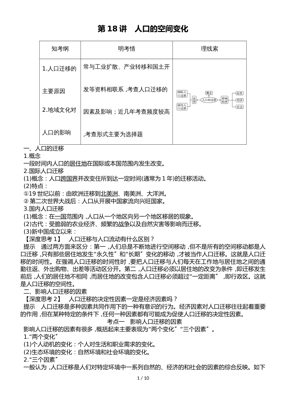 河北衡水高中高考地理专题复习：第六单元 第18讲人口的空间变化_第1页