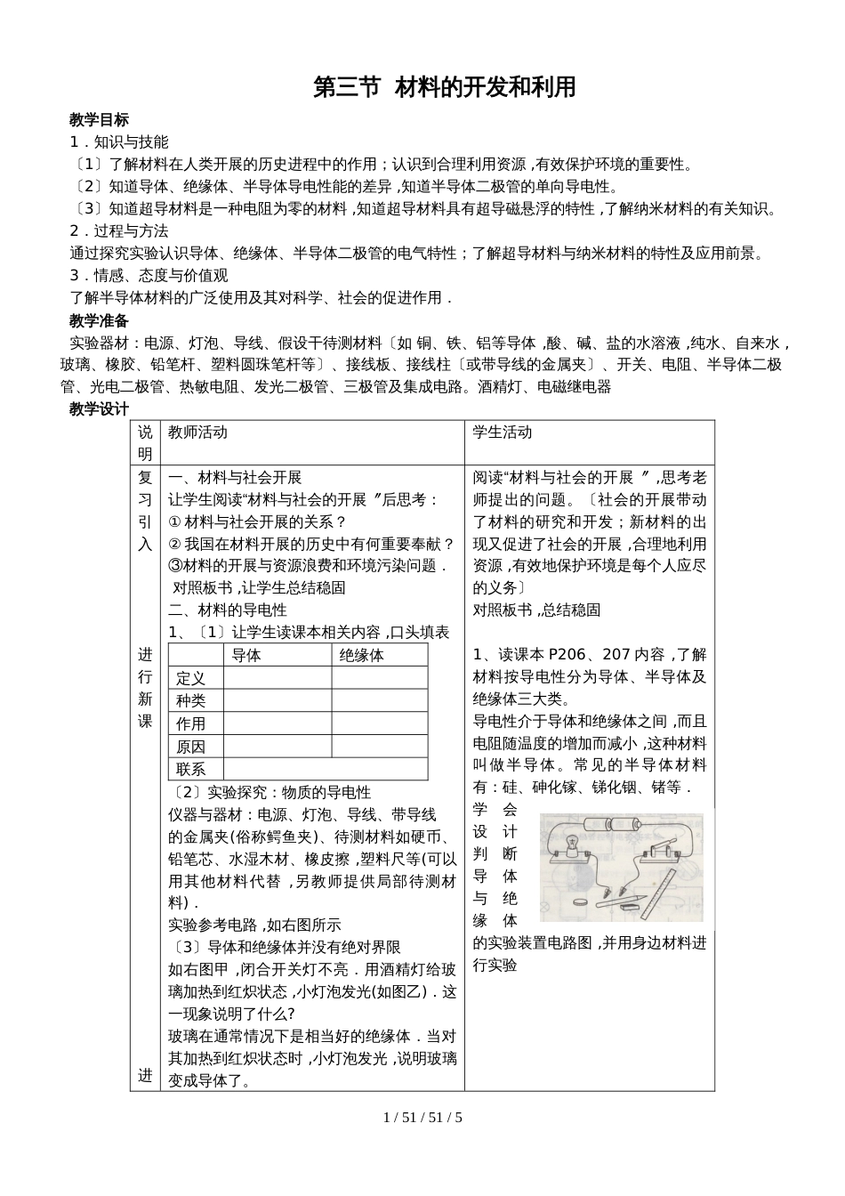 沪科版九年级物理全册教案：20.3 材料的开发和利用_第1页