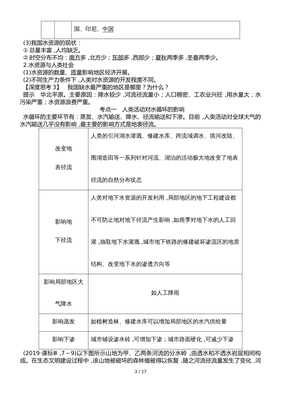 河北衡水中学高考地理专题复习：第三单元 第10讲自然界的水循环和水资源的合理利用_第3页