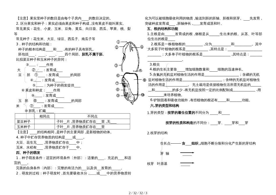 济南版生物八年级上第一章《绿色开花植物的一生》基础知识填空（无答案）_第2页