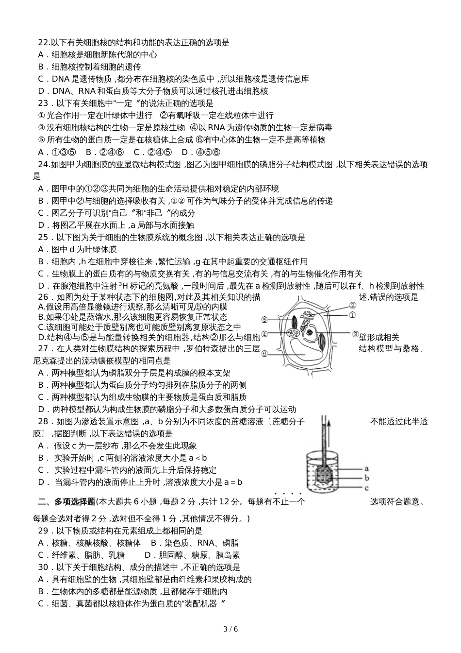 广东省汕头市金山中学高一生物上学期期中试题_第3页