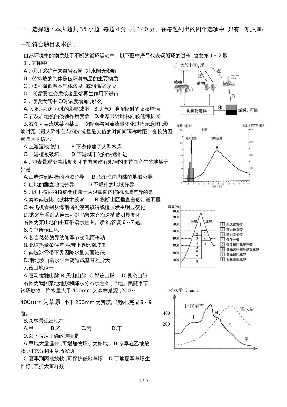 广东省惠州市惠阳中山中学高三地理第二轮复习自然地理环境的整体性与差异性试卷_第1页