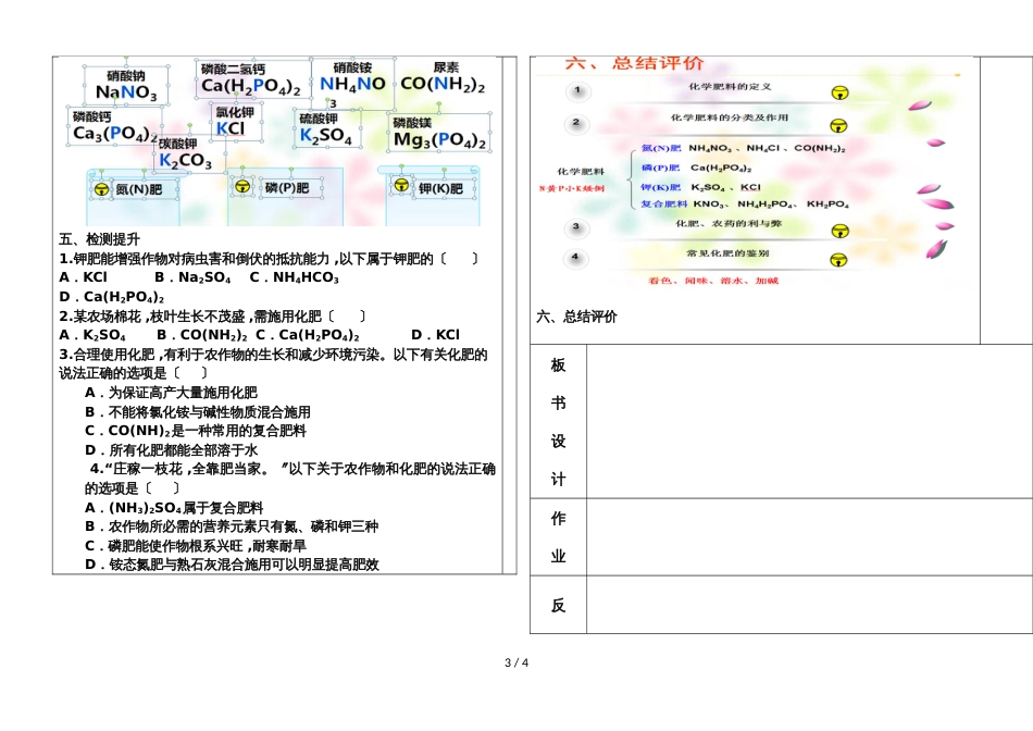 河北省肥乡县第二中学第二学期九年级化学通案第十一单元课题2：化学肥料_第3页