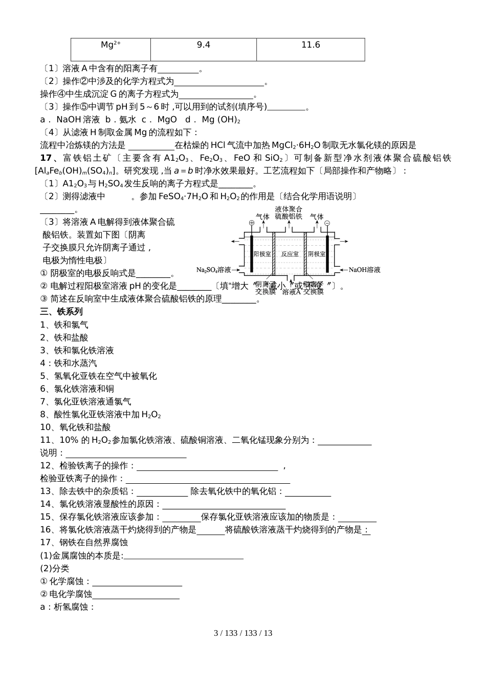 高中化学总复习一轮复习  无机方程式集锦和典型习题（无答案）_第3页