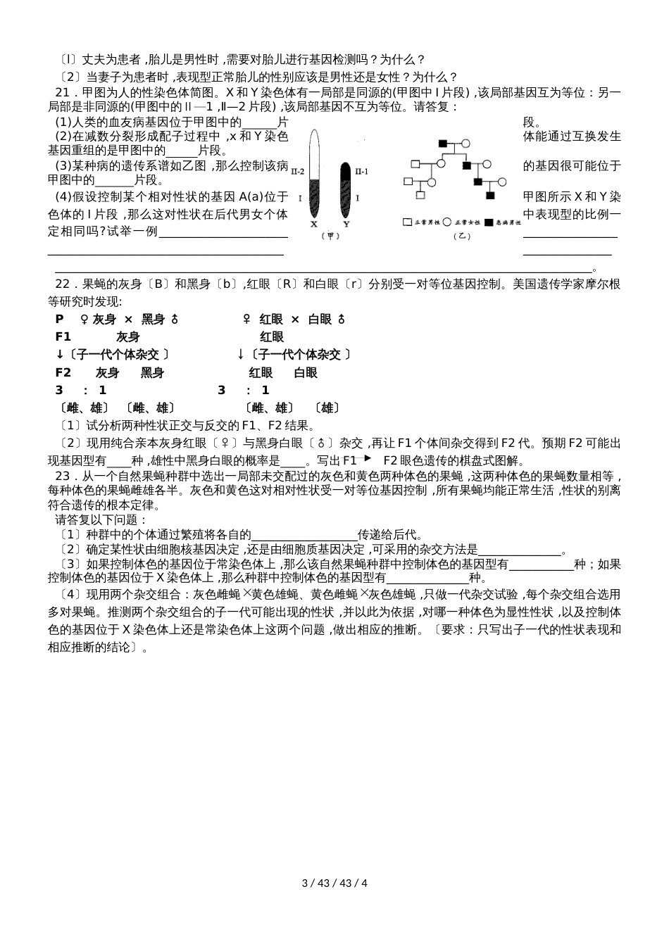 广东省中山市高中生物 第2章 基因和染色体的关系 2.3 伴性遗传练习新人教版必修2_第3页