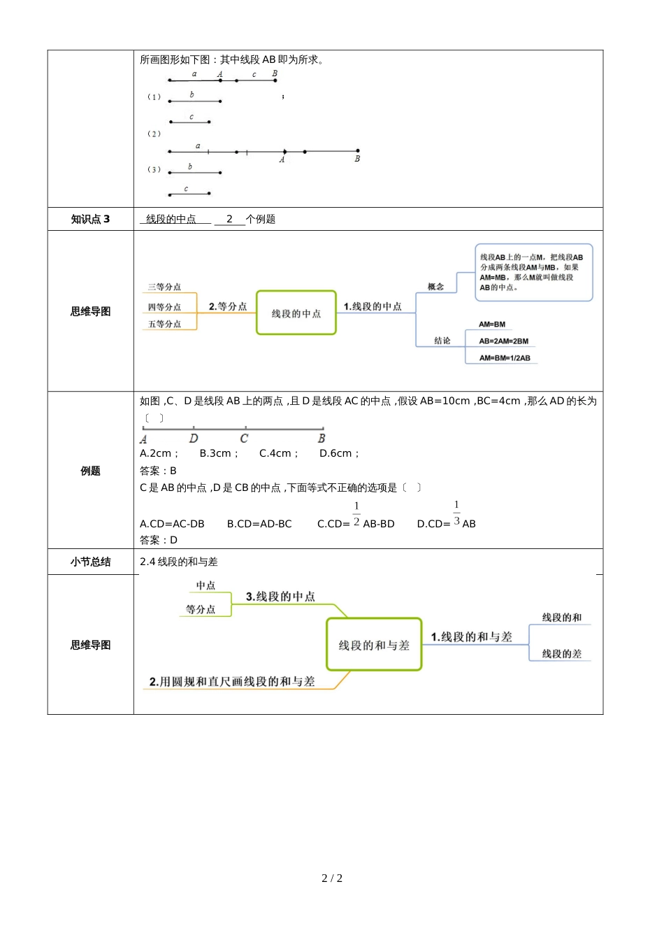 冀教版七年级上学期第2章第4节线段的和与差  教案_第2页