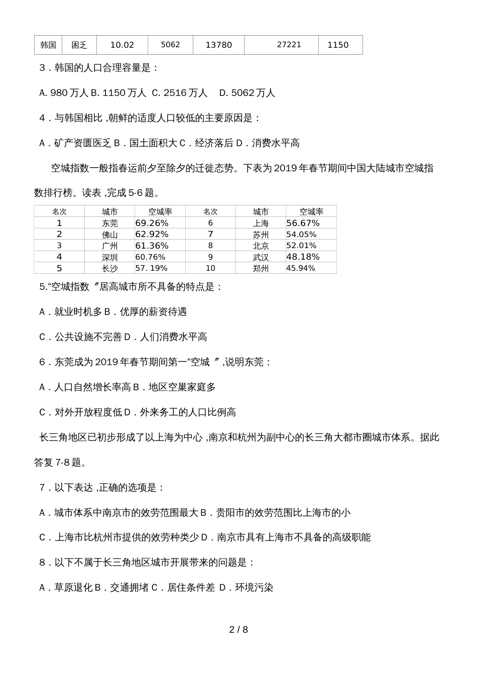 贵州安顺市度第二学期高一各科试卷高一地理试题定稿（word版无答案）_第2页