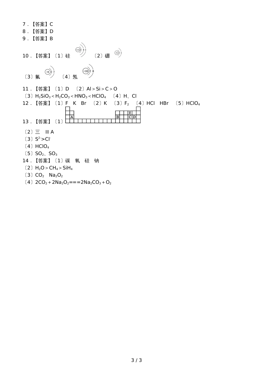 高一下人教版化学必修二《元素周期律》期末复习卷_第3页