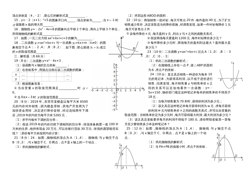 湖北省枣阳市清潭中学20182019学年九年级数学上册周考试题（人教版 第21、22章 ）_第2页