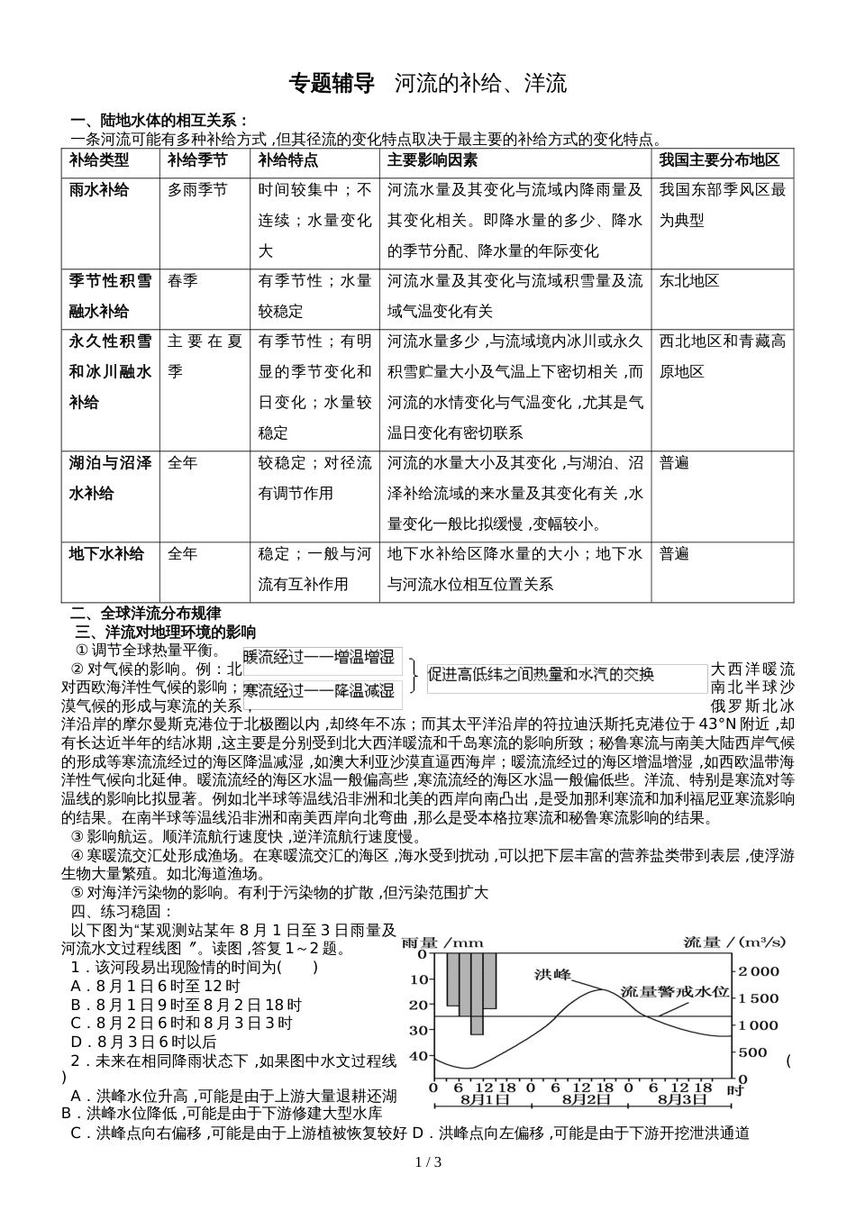 广东省惠州市实验中学高三地理第二轮复习专题辅导 河流的补给导学案_第1页