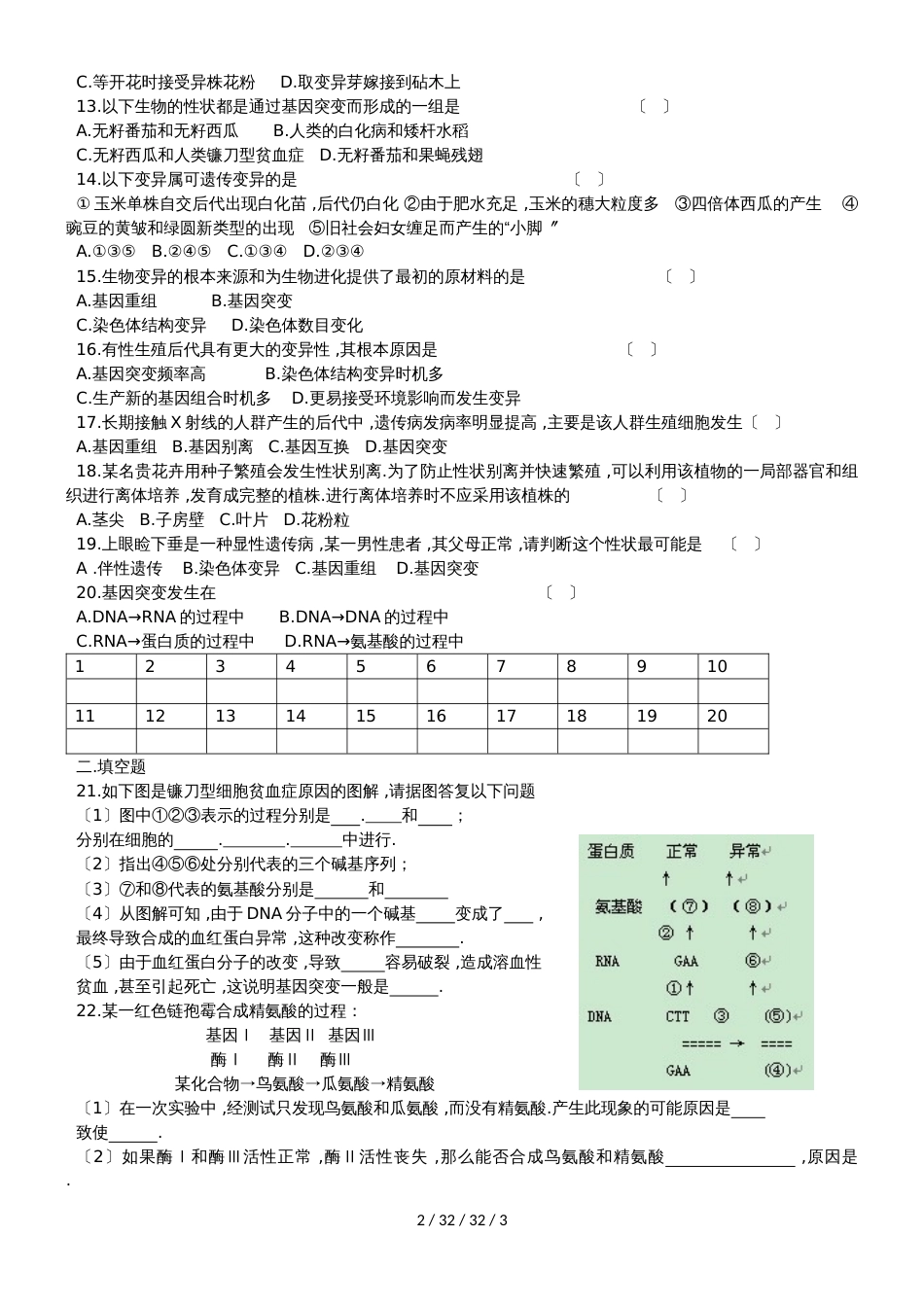 广东省中山市高中生物 第5章 基因突变及其他变异 5.1 基因突变和基因重组1练习新人教版必修2_第2页