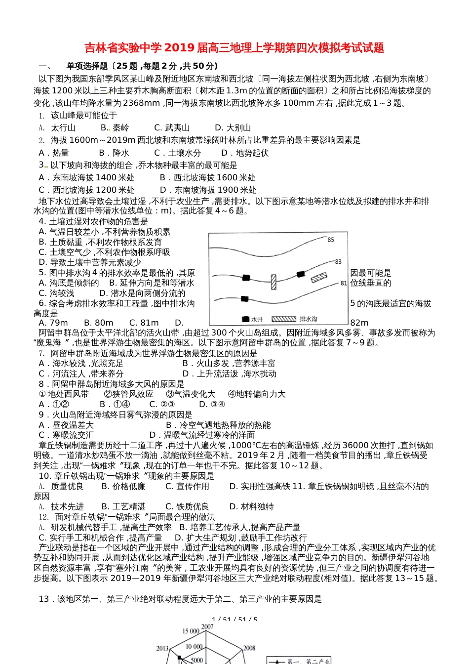 吉林省实验中学2019届高三地理上学期第四次模拟考试试题_第1页
