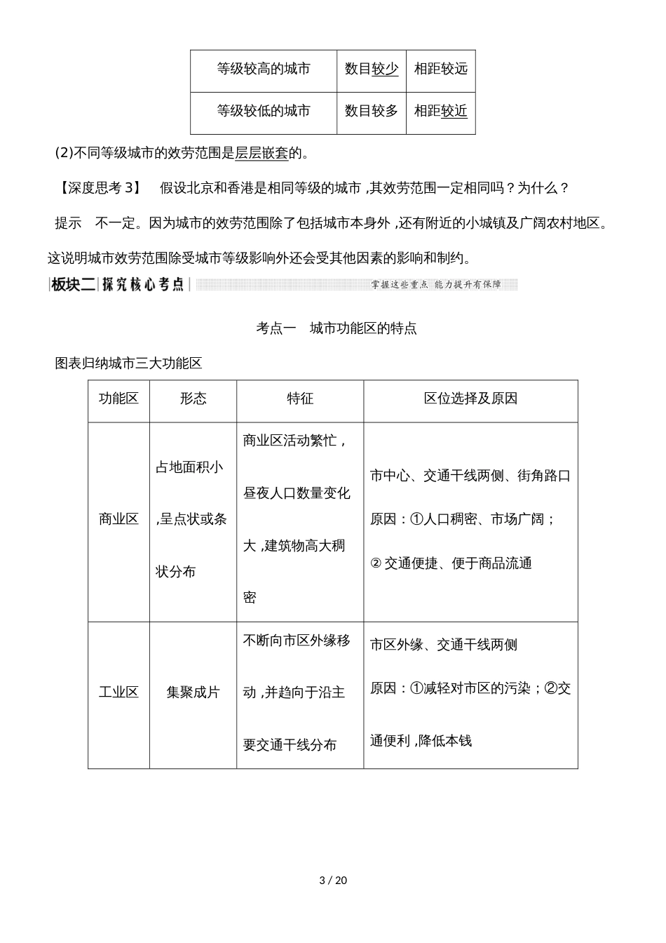 河北衡水中学高考地理专题复习学案：第七单元 第19讲城市内部空间结构和不同等级城市的服务功能_第3页