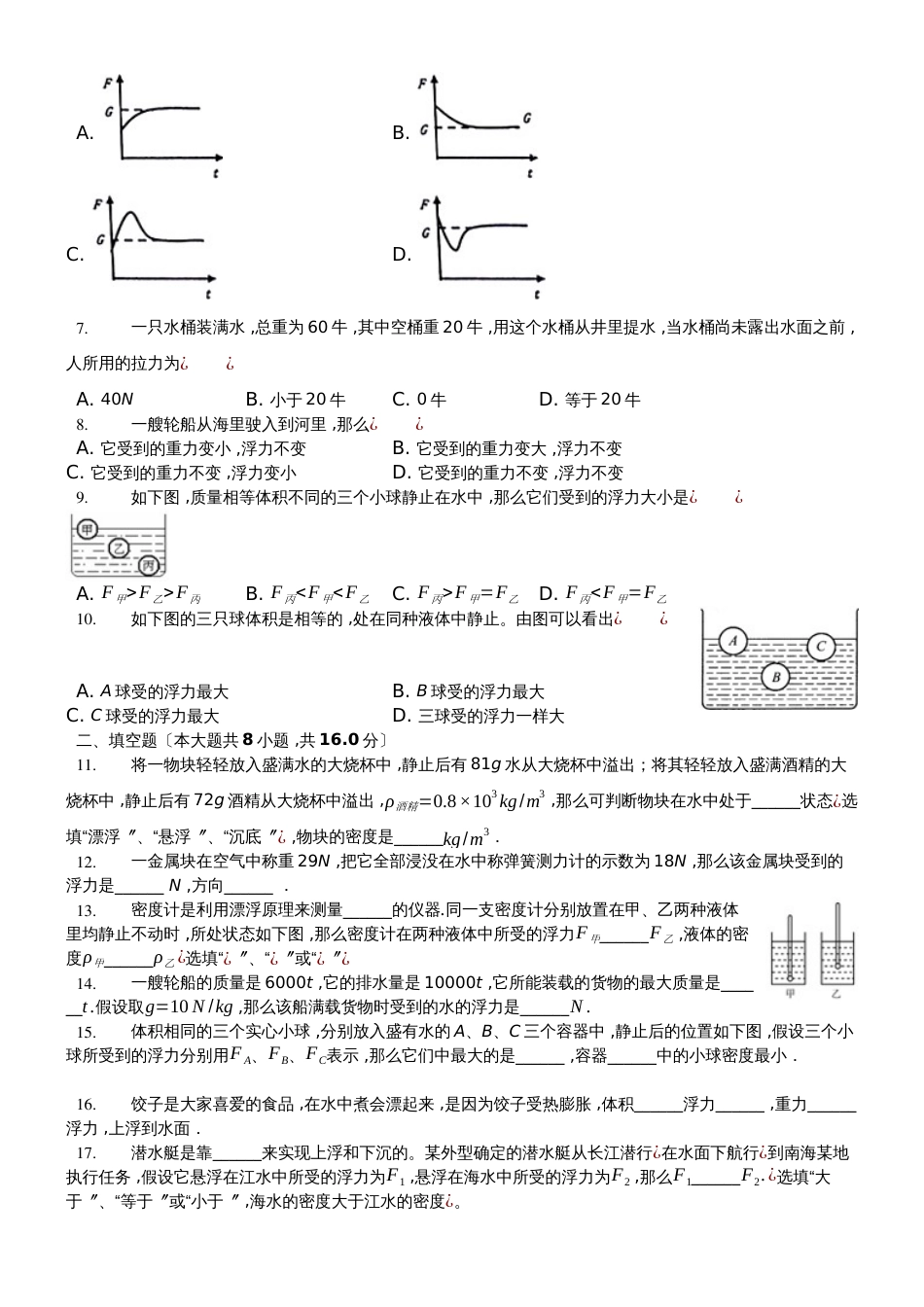 沪科版八年级物理第九章《浮力》测试题（含答案）_第2页