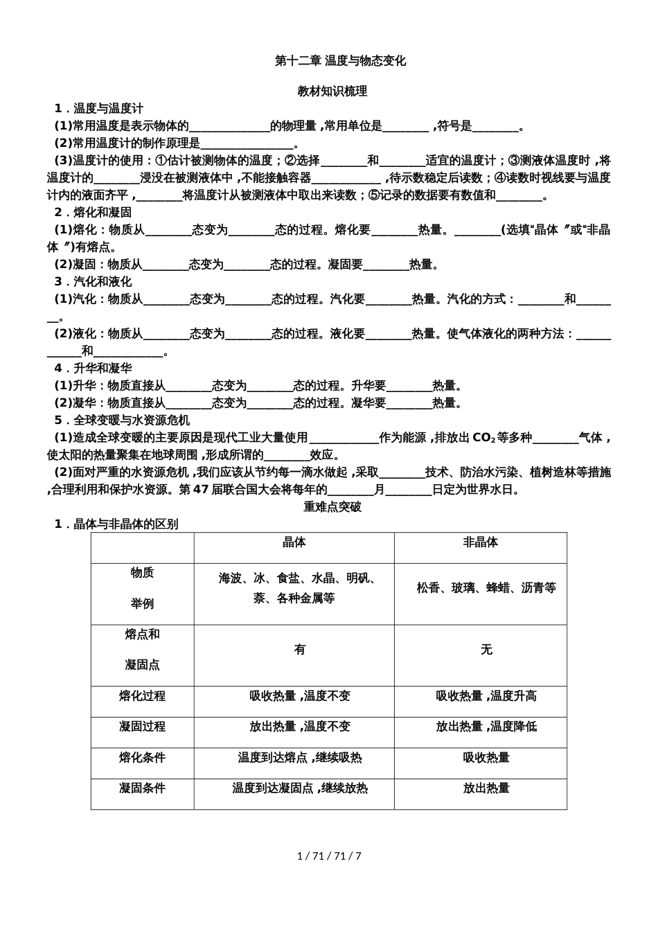 沪科版九年级物理全册第十二章 温度与物态变化复习学案_第1页