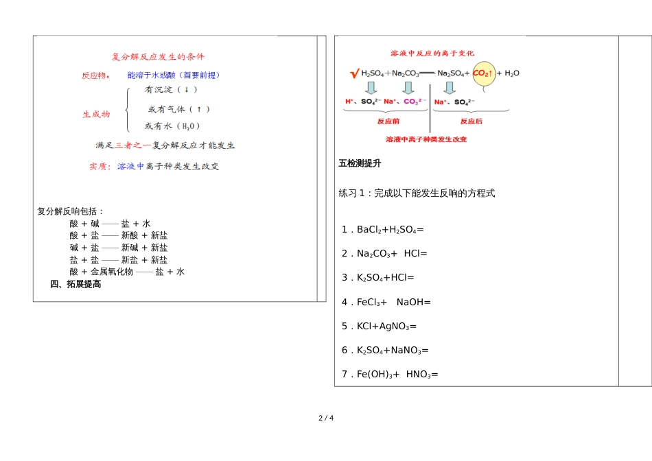 河北省肥乡县第二中学第二学期九年级化学通案 复分解反应发生的条件_第2页