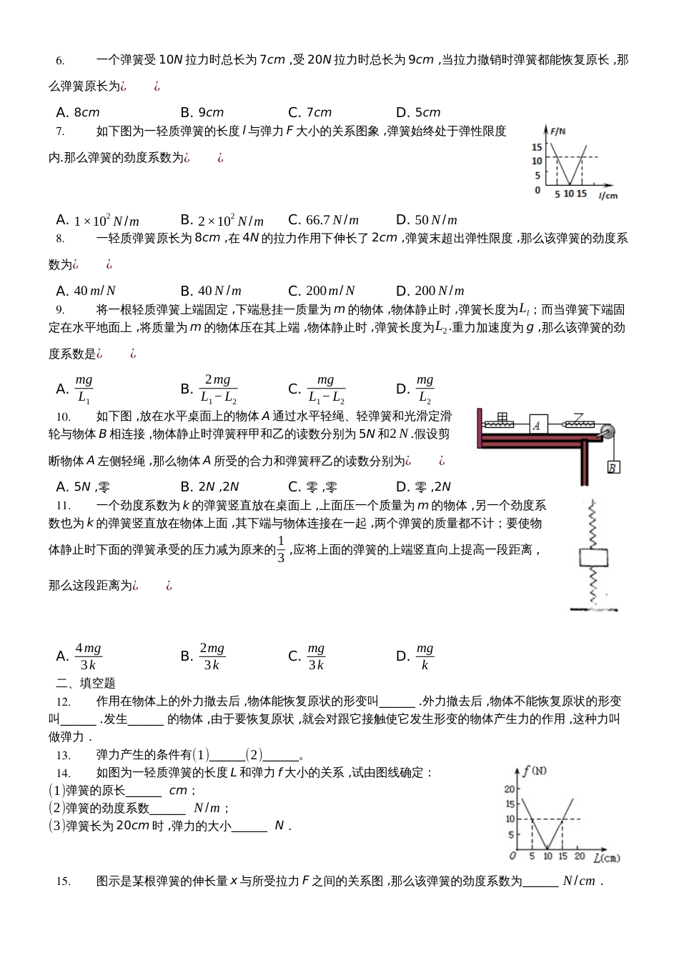 高一物理必修一　3.2　弹力 同步练习_第2页