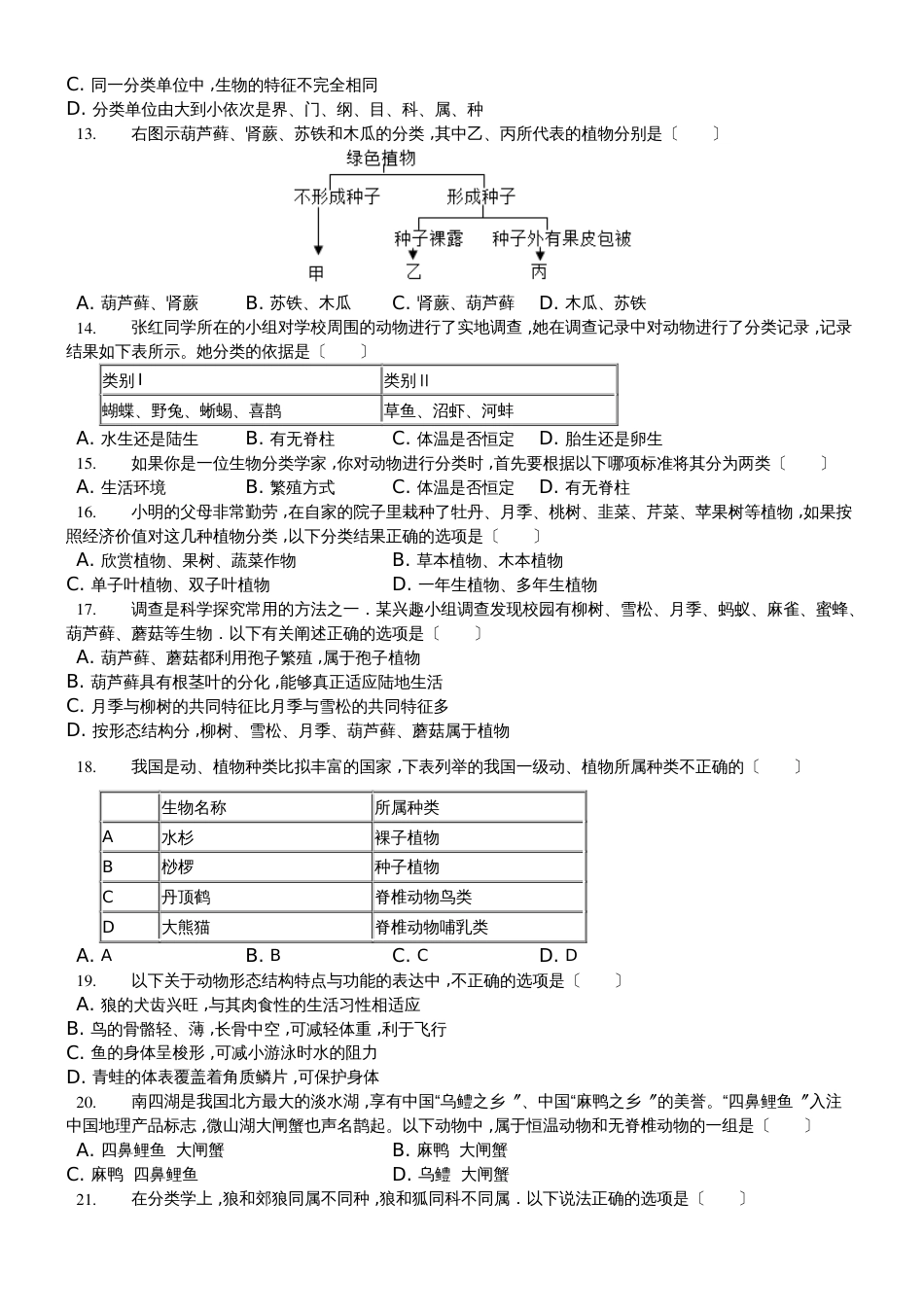 冀教版七年级上册《第5章生物的分类和鉴别》单元测试（含答案）_第2页