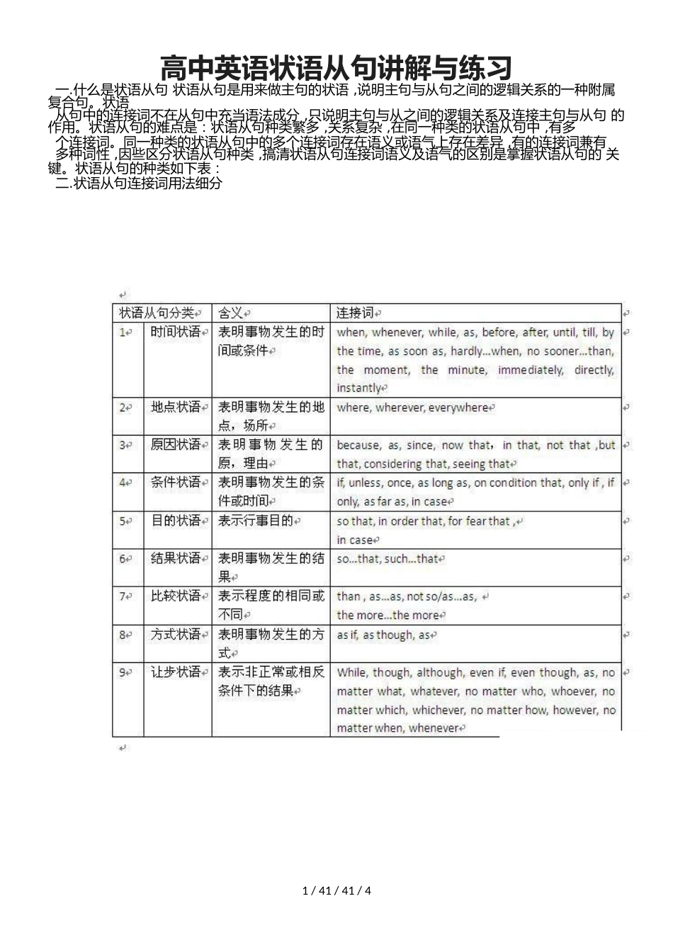 高中英语状语从句讲解与练习（Word）_第1页