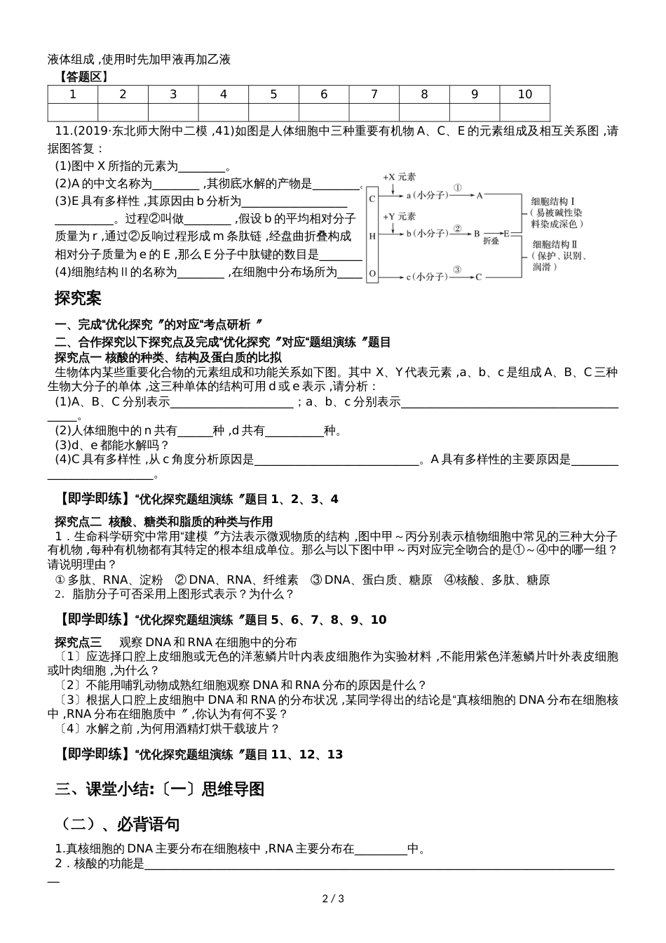 广东省惠州市惠阳一中实验学校高三第一轮课题：第一单元  第4讲　核酸、糖类和脂质导学案无答案_第2页
