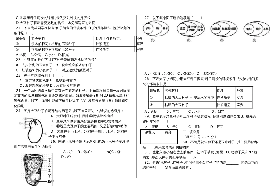 湖北省丹江口市七年级生物上册：种子的萌发专题训练试题（含答案）_第2页