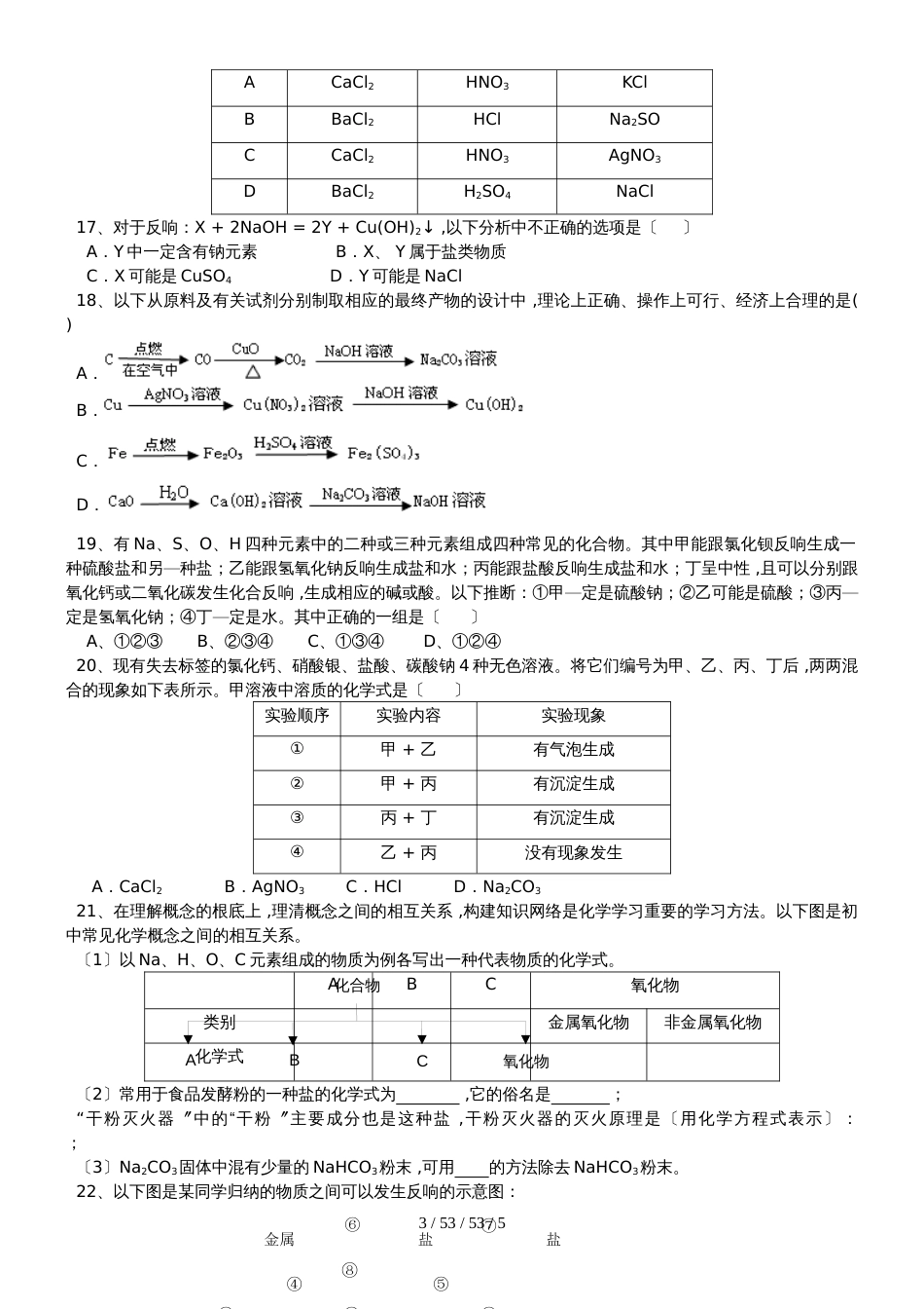 广东 虎门外语学校  2018年 九年级 第二学期 酸碱盐强化训练之  六、盐的性质、用途_第3页