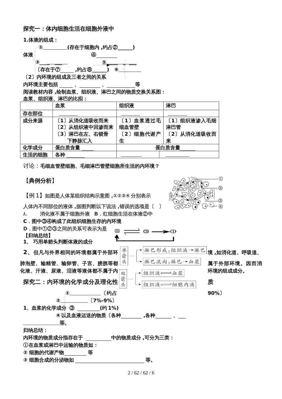 高中生物必修三第一章第一节细胞生活的环境  学案_第2页