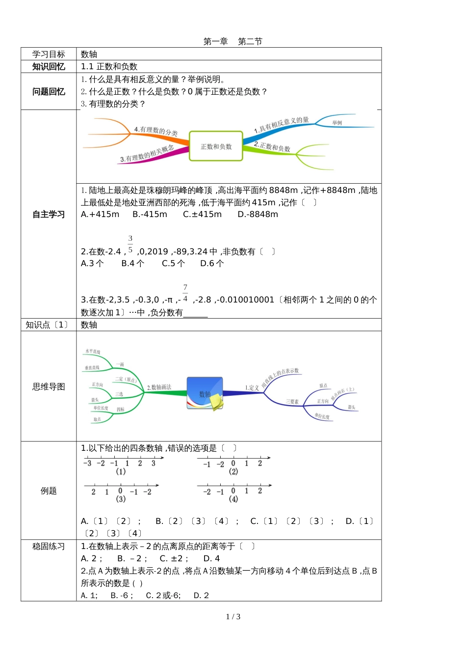 冀教版七年级上学期第1章第2节数轴_第1页