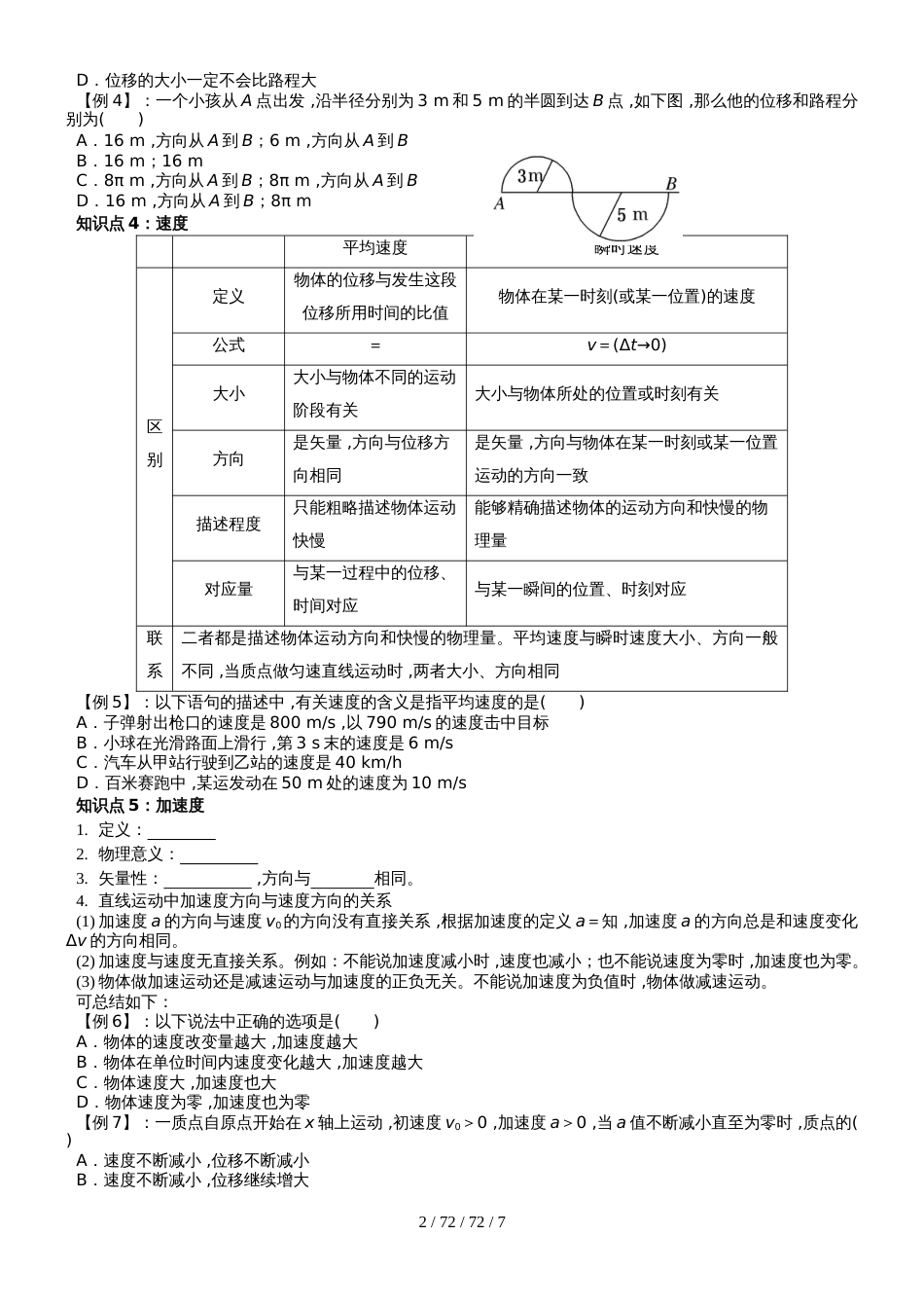 高中物理必修一运动的描述知识点题型完美总结（无答案）_第2页