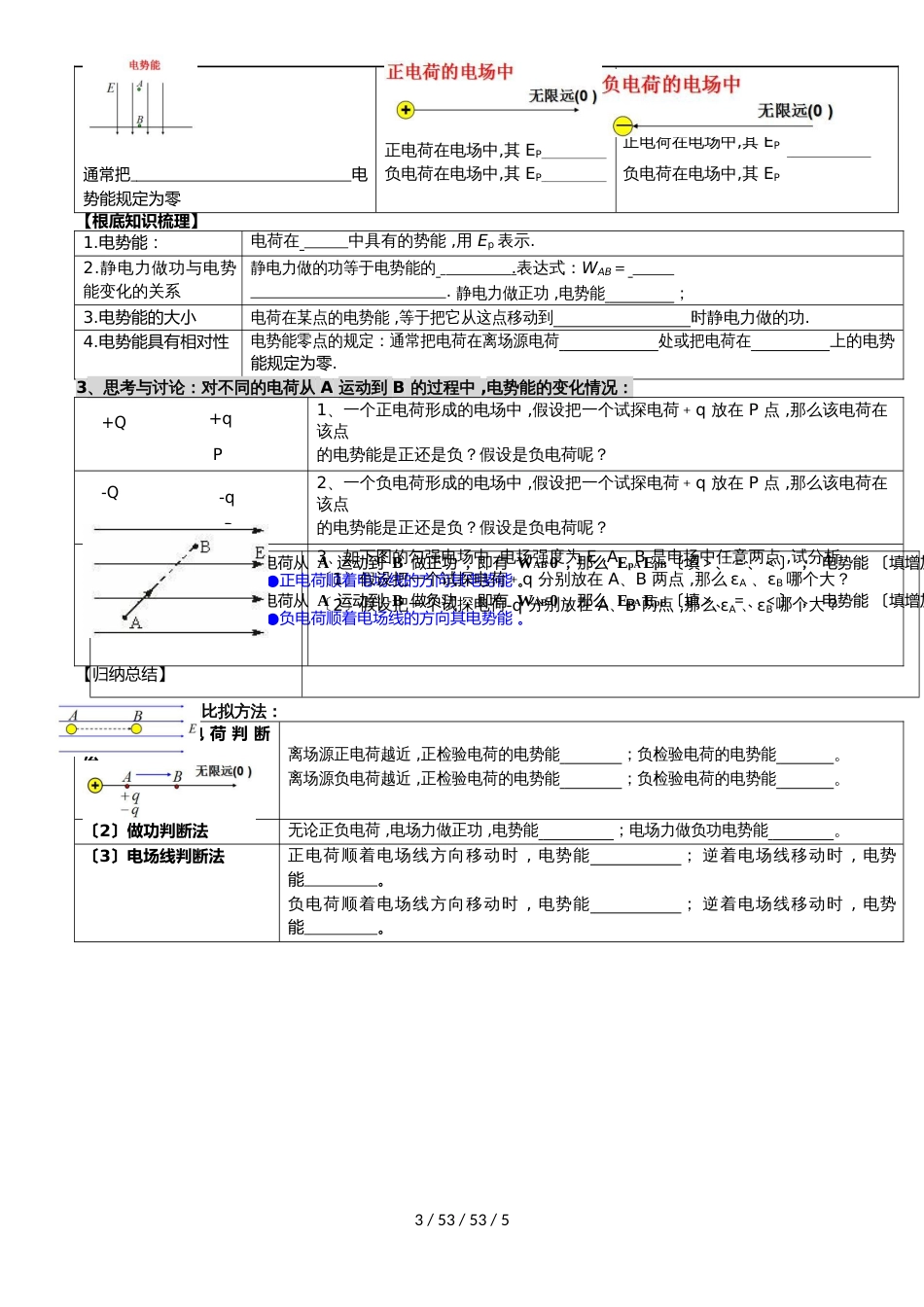高中物理选修31 1.4电势能与电势 静电力做功与电势能 导学案（无答案）_第3页
