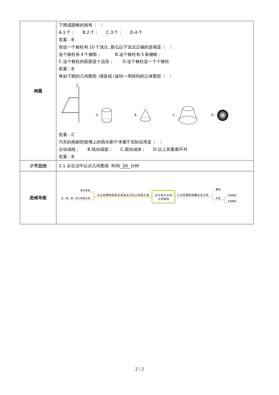 冀教版七年级上学期第2章第1节从生活中认识几何图形教案_第2页