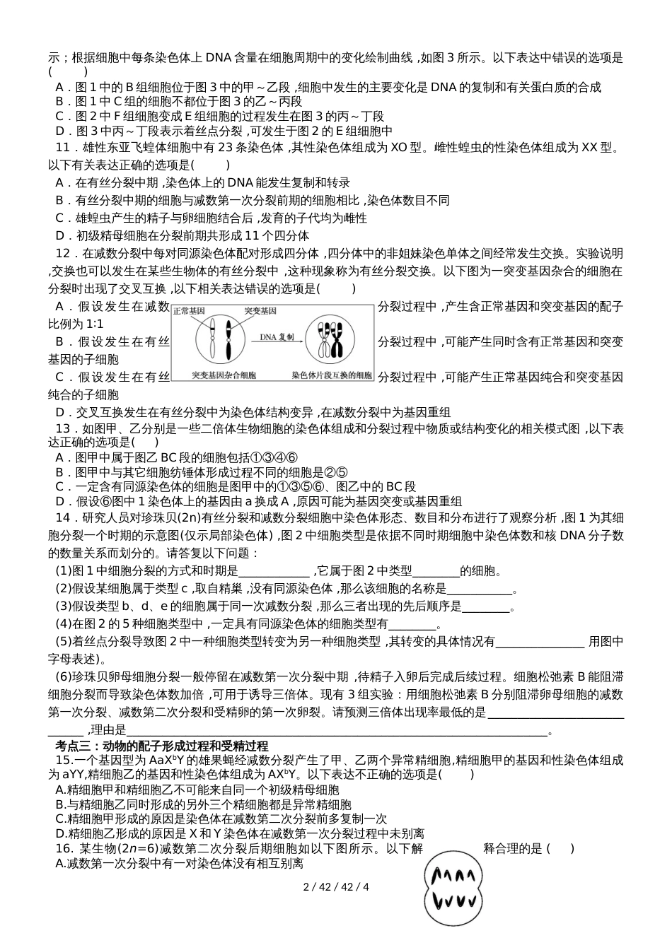 广东省肇庆市蓝精灵中学高中生物1轮专题复习跟进落实   专题二  细胞的生命历程无答案_第2页